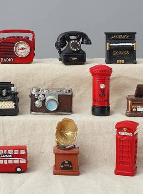 复古怀旧美式桌面迷你树脂电话摆件儿童房卡通装饰模型收音机摆设