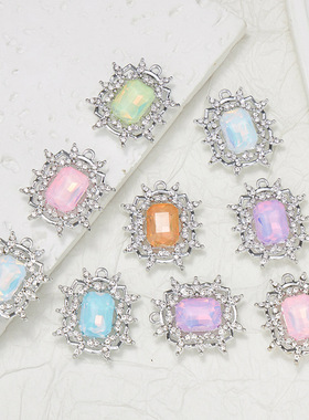 跨境新款长方八角钻吊坠合金镶钻饰品方形满钻彩色日系指甲钻