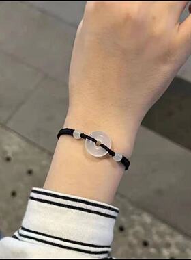 玛瑙玉髓平安扣编织手链女本命年情侣红绳手链手绳学生手串