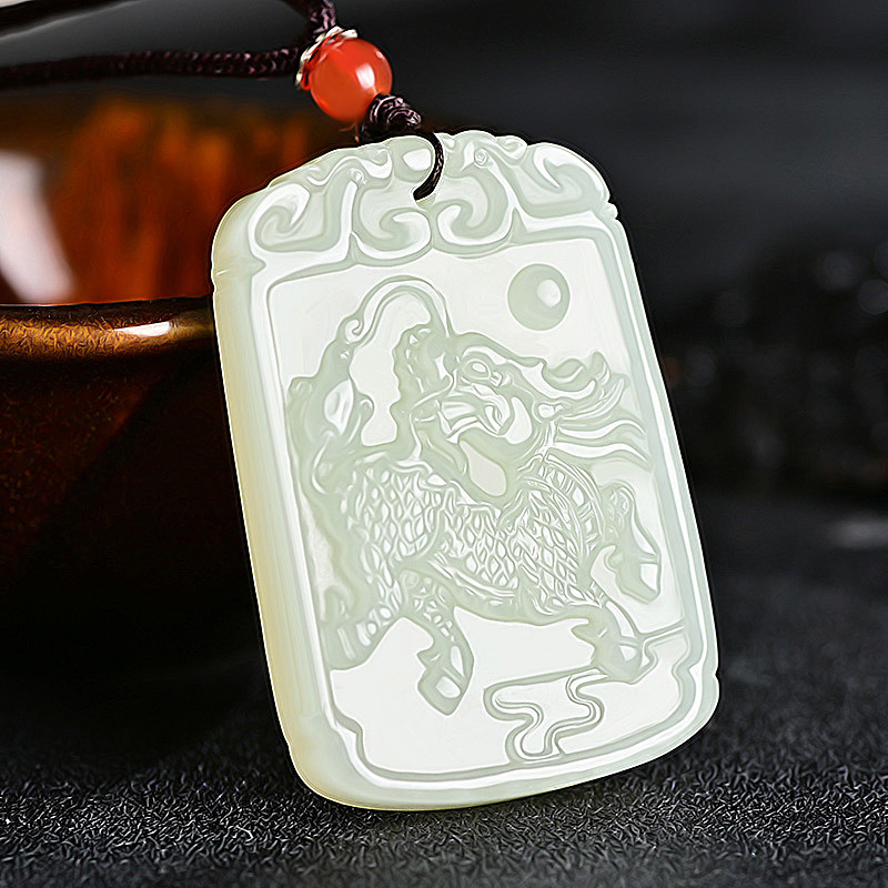 天然麒麟男士项链挂件女玉佩和田玉 添此福玉项坠/吊坠