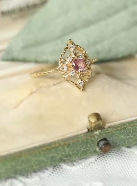 法国coss koko粉红佳人精致复古镂空红宝石碧玺 指环轻奢百搭