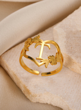 法国coss koko欧美新款18k心形英文字母戒指可调节戒指女玫瑰花