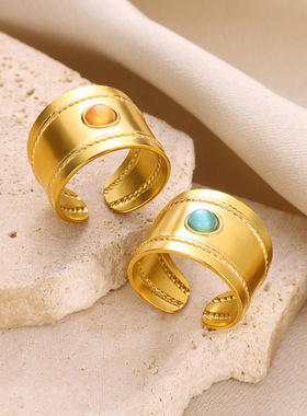 法国coss koko欧美ins风戒指双排八芒星镶嵌半宝石戒指百搭蛇形