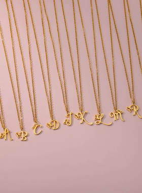 法国coss koko金色26个大写英文字母项链项链心形蝴蝶字母项链