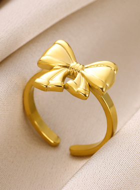 法国coss koko小众设计感蝴蝶结戒指女时尚精致简约百搭开口戒指