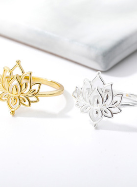 法国coss koko莲花戒指个性镂空戒指指环女士莲花指环