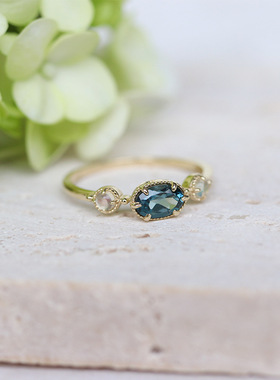 法国coss koko日系轻奢伦敦蓝托帕石欧泊复古戒指环开口女款