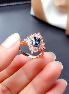 法国coss koko伦敦蓝托帕石戒指 高净度主石6*8mm轻奢精工镶嵌