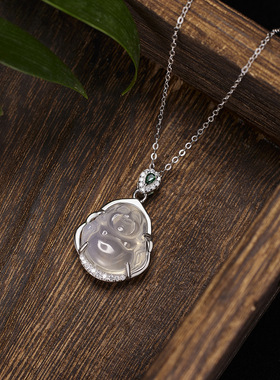 法国coss kokos925银镶钻白玉髓弥勒佛项链女新中式国潮复古