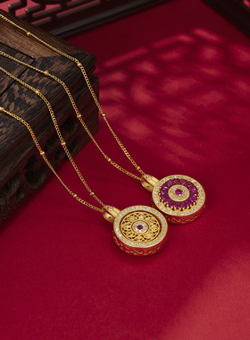 法国Coss KoKoS925银玫瑰花窗罗盘项链女双面佩戴红刚玉可旋转新