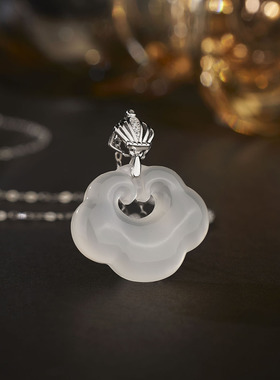 法国Coss KoKo银城原创设计S925银皇冠如意锁项链女国潮双面可戴