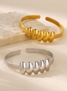 法国coss koko复古海洋风海螺贝壳手镯戒指小众c形叠戴手饰