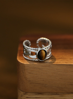 法国Coss KoKo美拉德风椭圆形虎眼石戒指女简约小众设计高级感