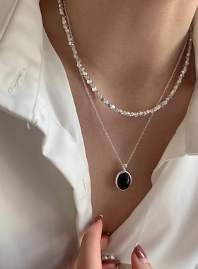 法国coss kokos925银黑玛瑙吊坠项链女夏轻奢小众锁骨设计感简约