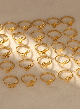 法国coss koko流行时尚简约字母开口戒指a-z生日名字指环可调节