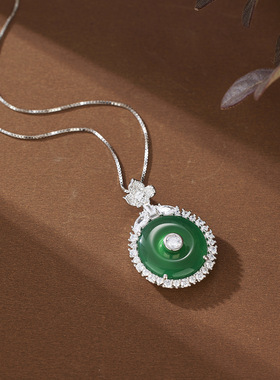 法国coss koko925银绿玉髓平安扣项链女豪镶满钻珠宝中国风礼物