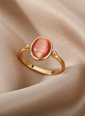 法国coss koko欧美ins风戒指椭圆半石头开口戒指时尚女百搭钛钢