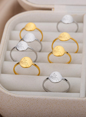 法国coss koko经典极简元素太阳月亮戒指开口戒18k金男女戒指