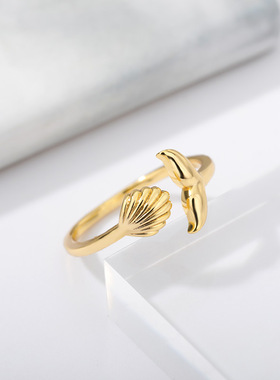 法国coss koko新款鲸鱼尾巴可调节戒指男女情侣戒指开口戒指18k