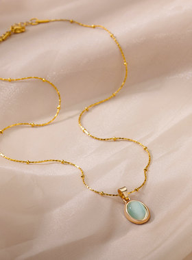 法国coss koko简约小众轻奢椭圆钛钢项链猫眼吊坠锁骨链气质设计