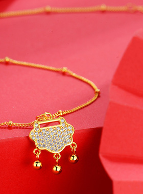 法国coss kokos925银如意平安锁项链百搭银饰长命锁古风金色链子