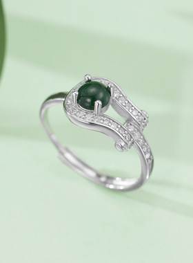 法国coss kokos925银几何形戒指镶嵌翡翠蛋面小众轻奢高级感女生
