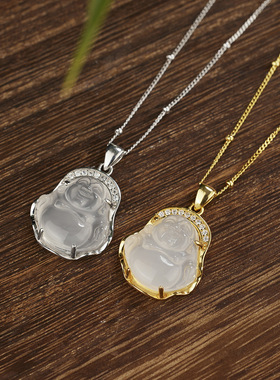 法国coss koko925银白玉髓佛公项链女国潮轻奢弥勒佛吊坠新中式