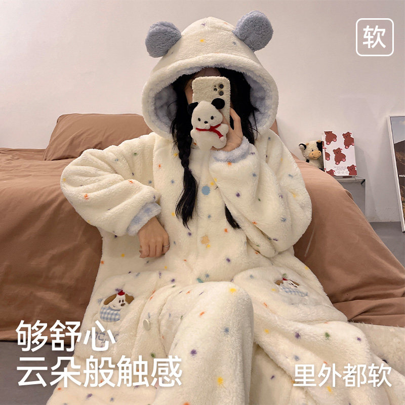 猫人睡袍女珊瑚绒秋冬季加厚加绒2026新款卡通睡衣长款冬天家居服,淘宝优惠券,粉丝福利购,淘宝优惠卷