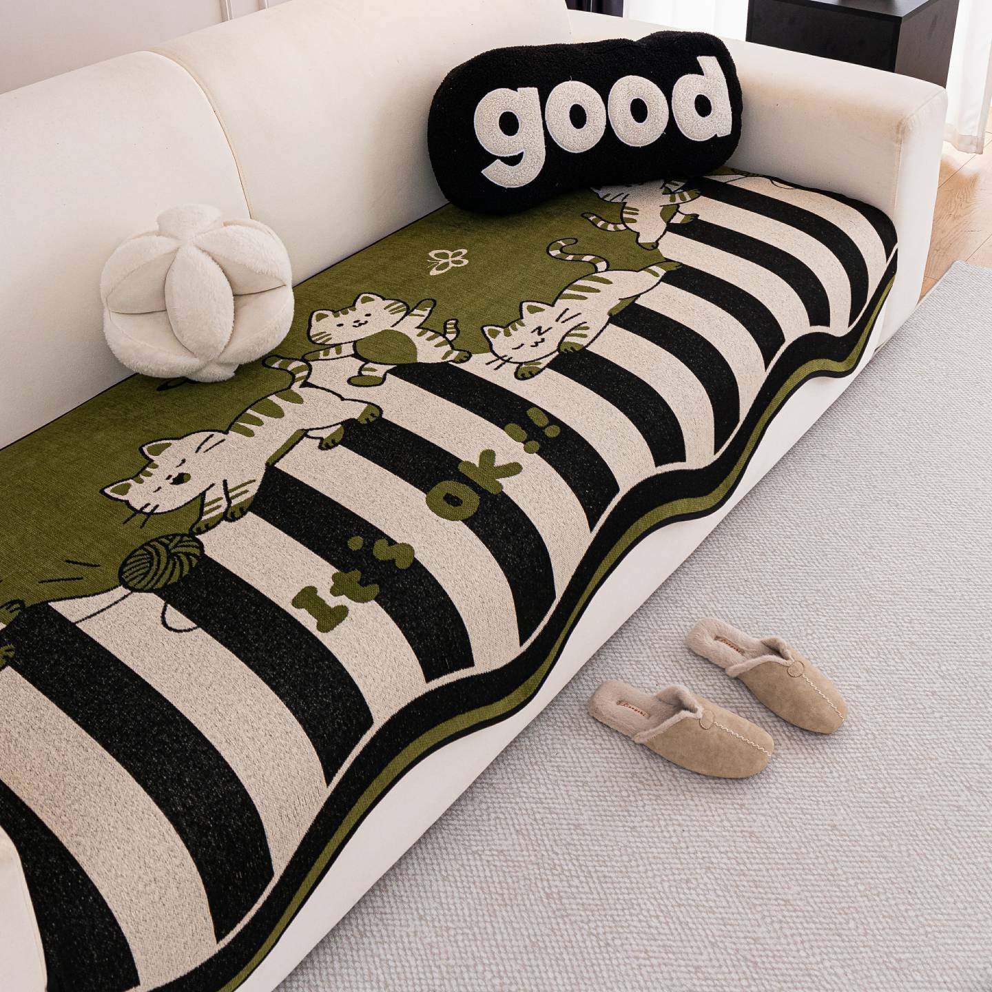 雪尼尔面料蝴蝶结沙发垫加厚四季防滑简约现代坐垫子高级感套罩巾,淘宝优惠券,粉丝福利购,淘宝优惠卷