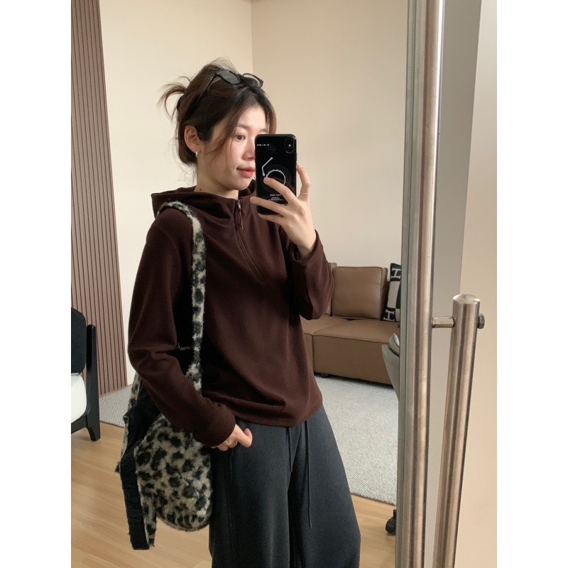 JMHH【糯糯】果冻暖绒拉链长袖卫衣女秋冬显瘦百搭糯叽叽连帽上衣 - 图0