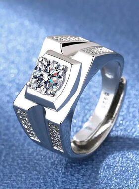 925 Sterling Silver Rings For men Shining crystal adjustable