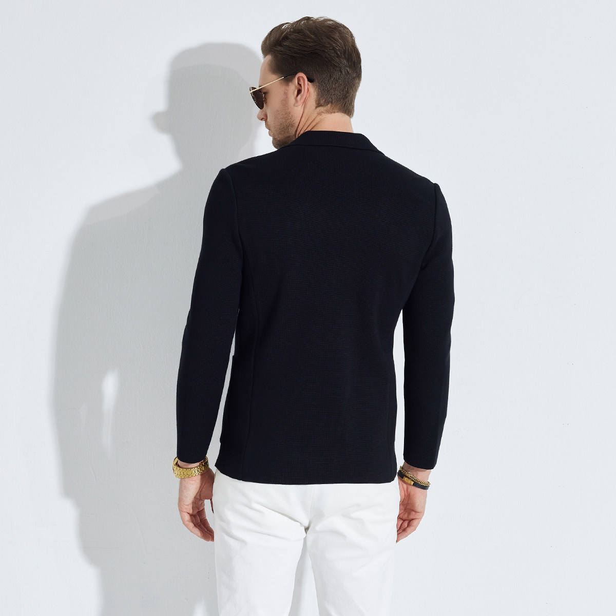 雷迪波尔男装西服2024秋冬新款贴布绣胸章针织弹力修身单西外套男,淘宝优惠券,粉丝福利购,淘宝优惠卷