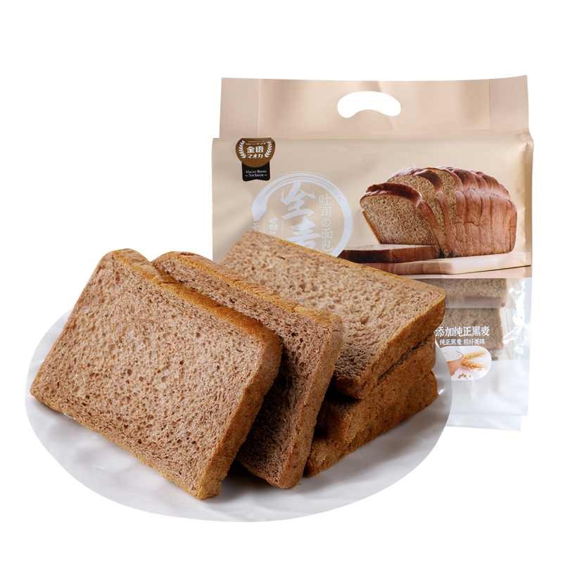 金语无蔗糖黑麦吐司面包全麦早餐面包片代餐饱腹独立包装手撕面包 - 图3