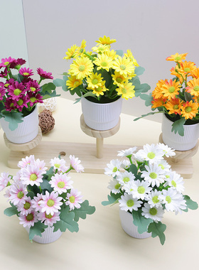 小盆栽仿真假花摆件家居客厅茶几摆设塑料假花套装小雏菊装饰品