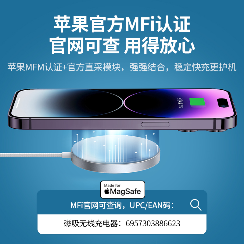 绿联iPhone14/13无线充电器magsafe适用于苹果12mfm认证mfi15W快 - 图0