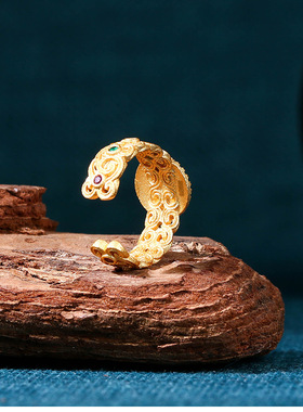 新中式碧玉国风纹饰镶石天然玉髓戒指轻奢高级感复古风宫廷指环女