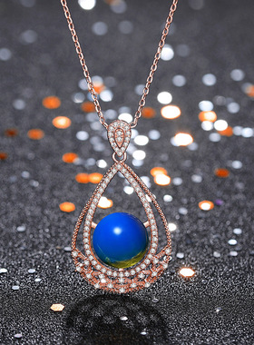 中国风复古装旗袍配饰二代合成蓝珀琥珀水滴吊坠汉服气质仙女项链