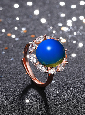 宫廷风加合成蓝珀配饰净水天空蓝琥珀大颗粒蜜蜡雪花戒指新品戒指