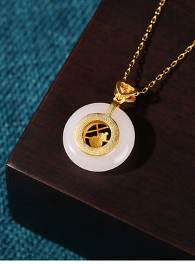 庙会地摊热卖中国风元素设计铜镀金葫芦福禄仿白玉平安扣复古项链