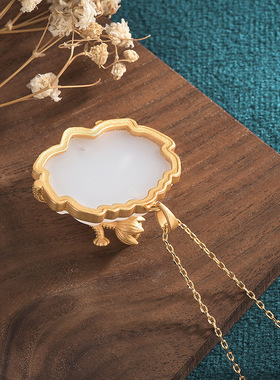 中国风复古典旗袍汉服配饰珐琅彩绘镶嵌仿和田玉莲花莲蓬吊坠项链