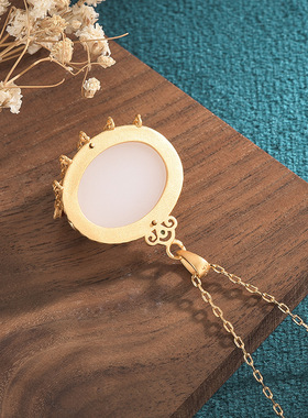 中国风古典旗袍汉服配饰吊坠珐琅彩绘花开富贵仿和田玉复古项链女