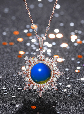 复古装宫廷汉服旗袍饰配加合成净水无杂质蓝珀雪花锆石气质女项链