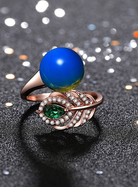 汉服旗袍国潮指环 宫廷风加二代合成蓝珀手饰 女琥珀蜜蜡春芽戒指