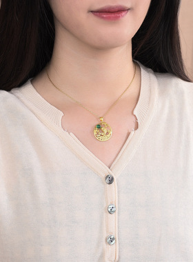 项饰名媛风设计潮人配饰古法金中国风设计锦鲤镶嵌玉髓和田玉项链