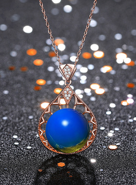 国潮新品项饰加合成蓝珀琥珀水滴型吊坠锁骨项链送仙女友汉服饰配