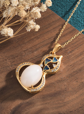 中国风旗袍古装饰品颈链宫廷风设计镶嵌和田玉复古珐琅工艺女项链