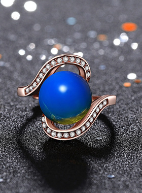 戒指创意设计国潮汉服配饰宫廷风加合成蓝珀净水无杂质玫瑰金指环