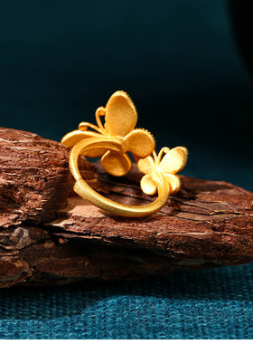 高定系列中国风古法镀金珐琅彩釉蝴蝶戒指小众设计2025秋冬季配饰