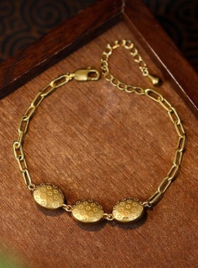 古法镀金仿和田玉碧玉简约气质平安喜乐镂空手链百搭小众手饰轻奢