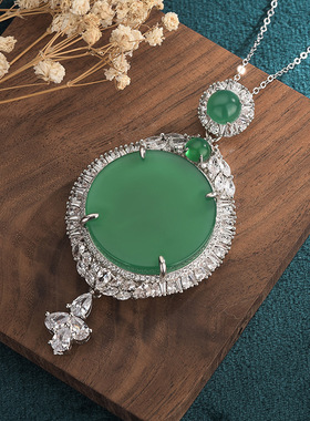 汉服旗袍饰配天然冰种玉髓阳绿平安扣饰品项链无事牌男女玉佩挂件